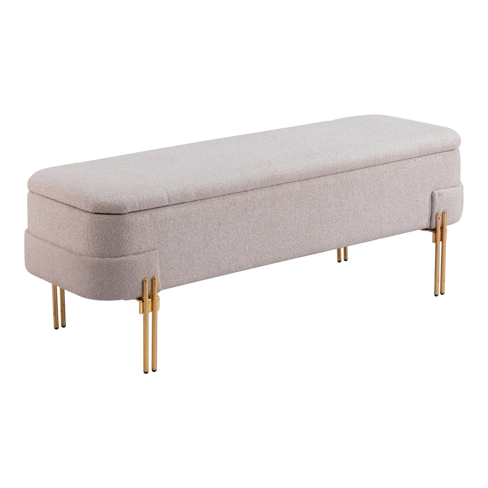 Lebreton Storage Bench, Oatmeal Beige-Furniture - Benches-High Fashion Home