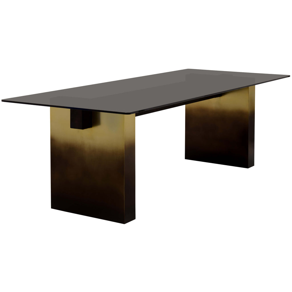 Calvosa Rectangular Glass Top Dining Table, Gold Black Ombre High Fashion Home