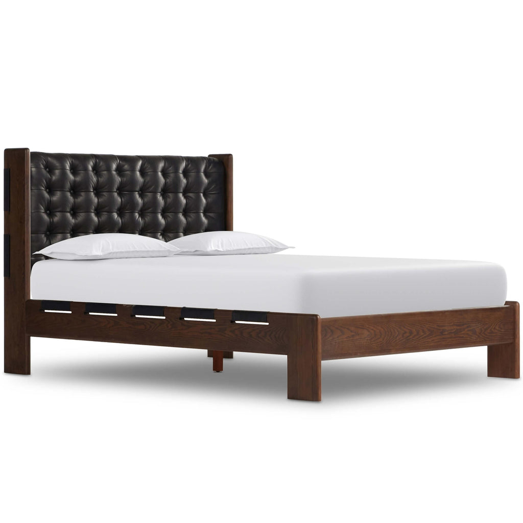 Halston Leather Bed in Heirloom Black by Four Hands | Italian
