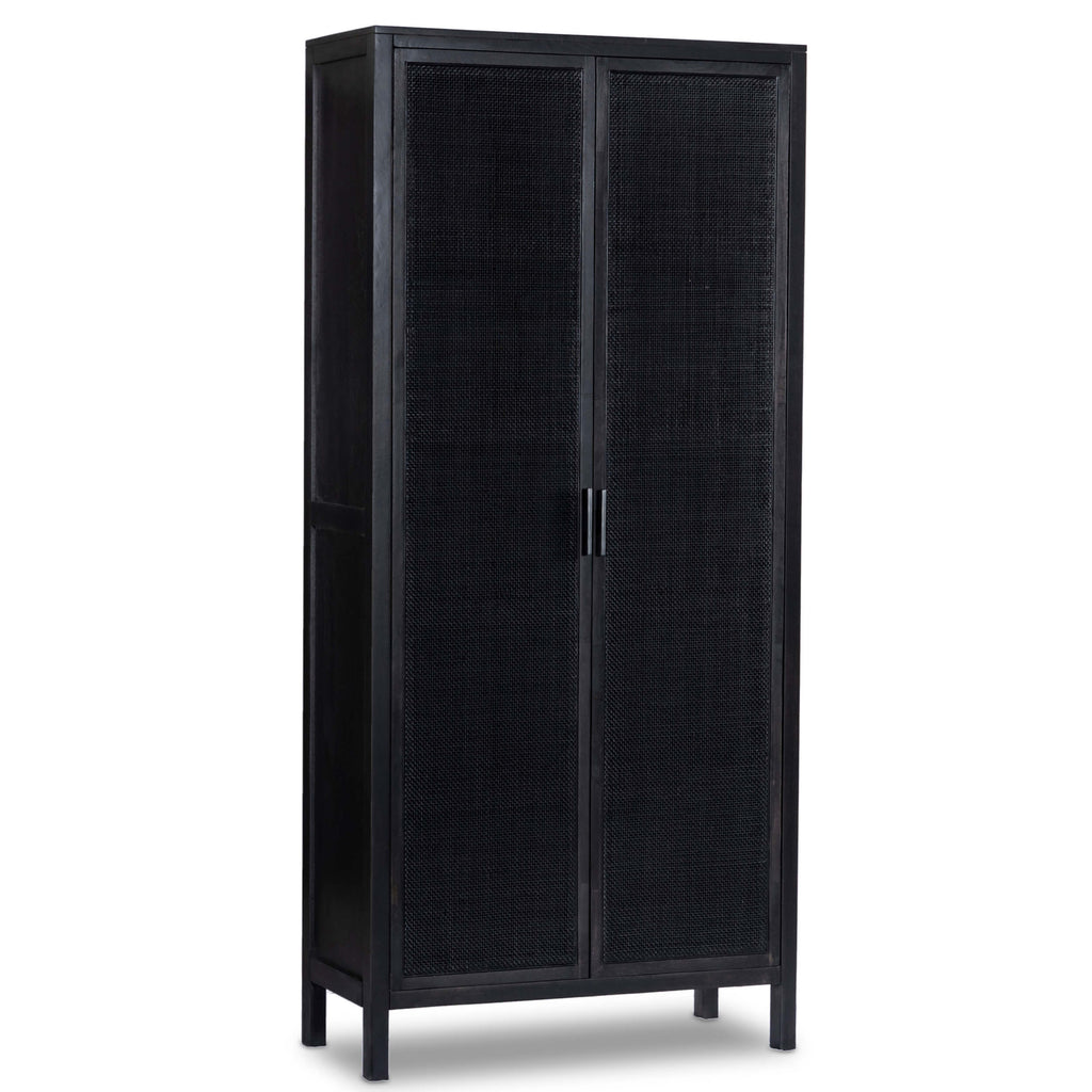 KABAブラック38 Caprice Tall Cabinet, Black Wash w/Black Cane by Four Hands – High