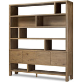 Noeline Wide Bookcase, Worn Oak-Furniture - Storage-High Fashion Home