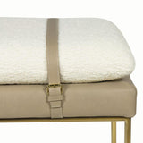 Aspen Leather and Boucle Faux Wool Bench, Cappuccino