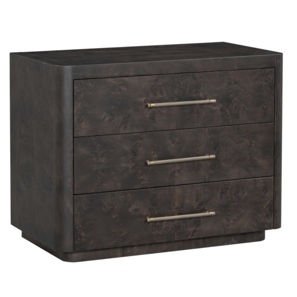 Marshall 3 Drawer Nightstand, Chocolate Burl-Furniture - Bedroom-High Fashion Home