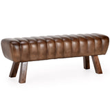 Florian Leather Bench, Antique Brown-Furniture - Benches-High Fashion Home