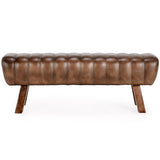 Florian Leather Bench, Antique Brown-Furniture - Benches-High Fashion Home