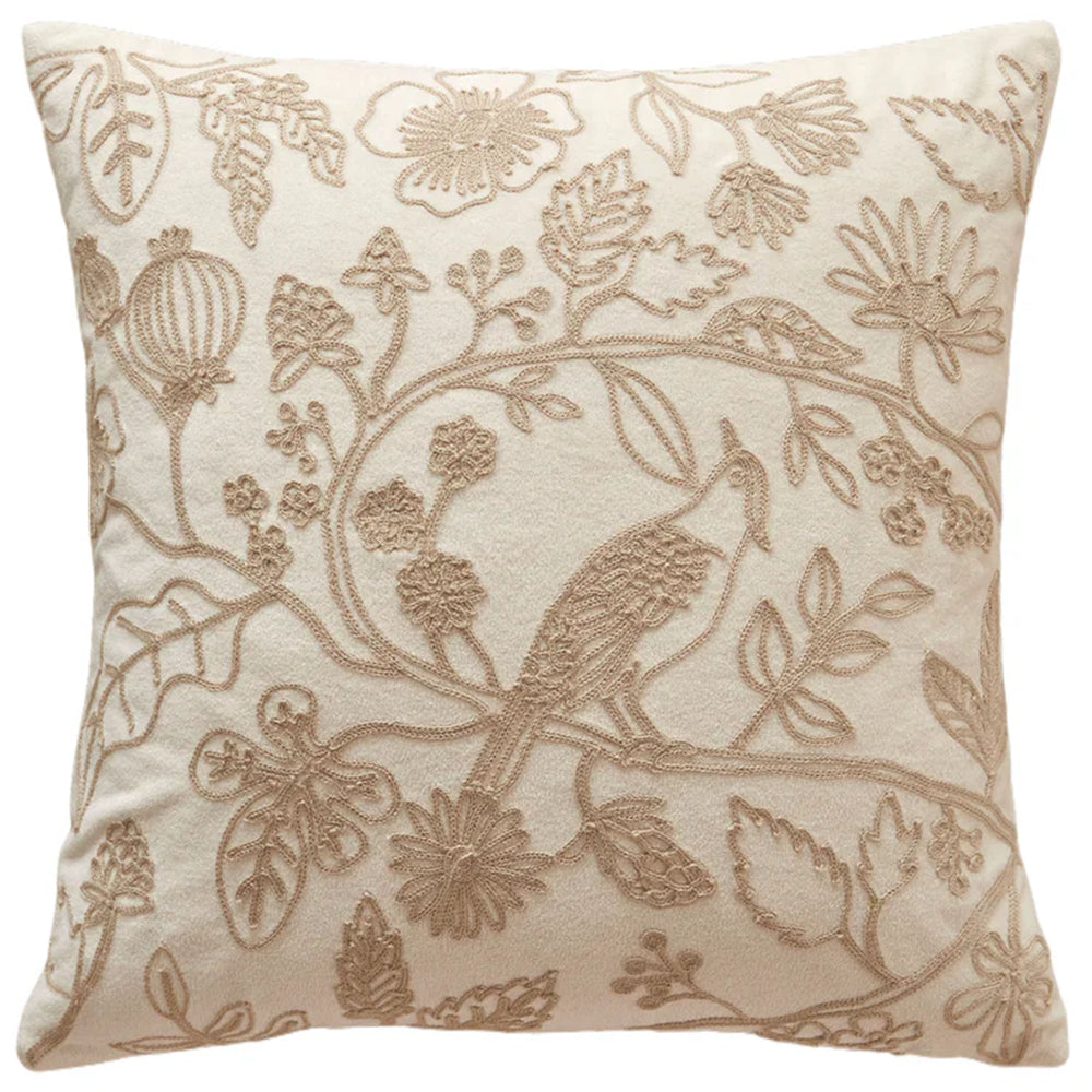Flower and Bird Pillow, Ivory