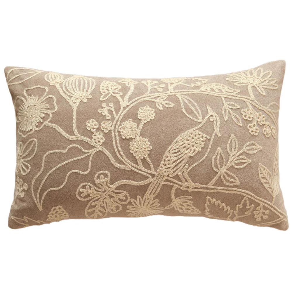 Flower and Bird Lumbar Pillow, Caramel
