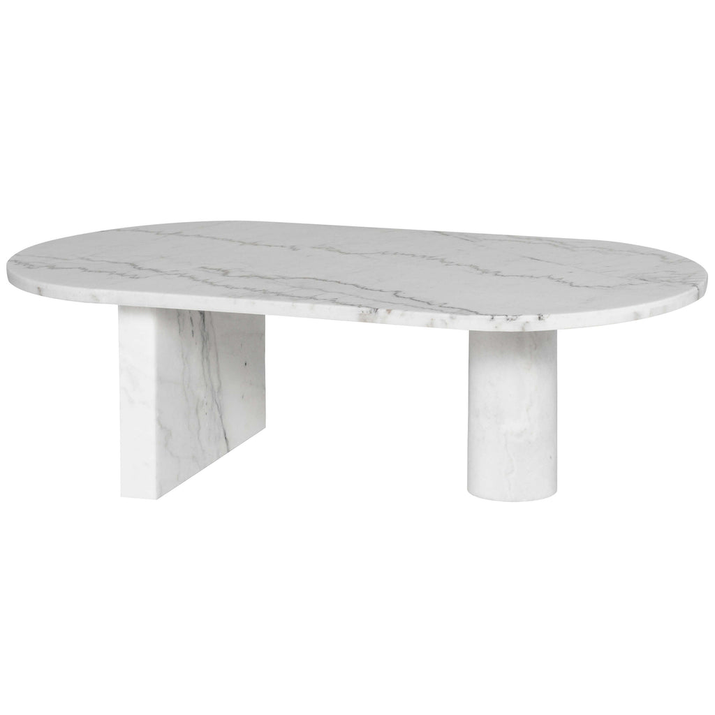 Stories Coffee Table, White Marble/White Marble Base High Fashion Home