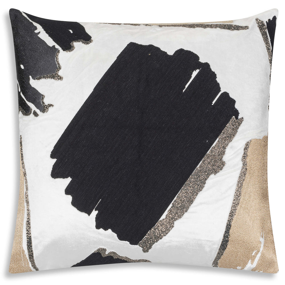 Kas Brushstroke Pillow, Ivory/Black-Accessories-High Fashion Home