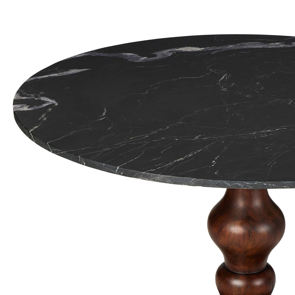 Kestrel Round Dining Table, Black Marble/Dark Brown High Fashion Home