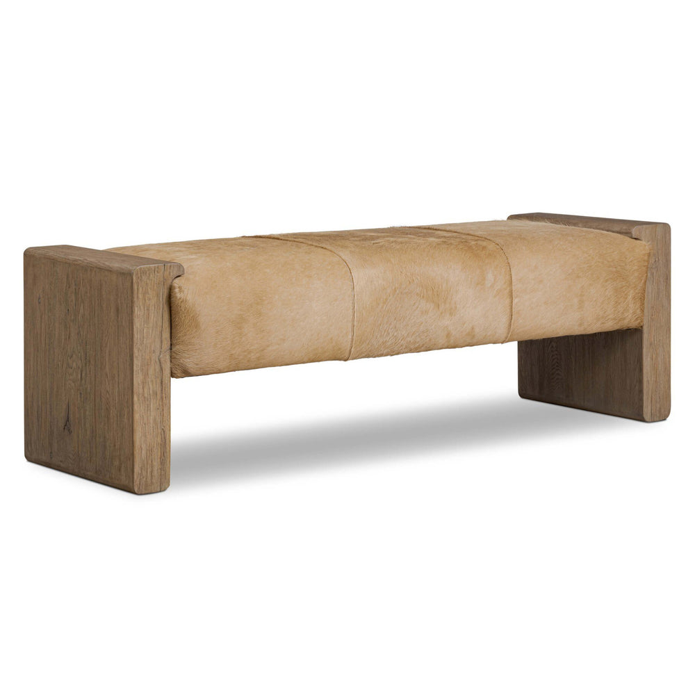 Knox Leather Bench, Light Hair on Hide by Four Hands-Furniture - Chair-High Fashion Home