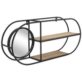 Oval Wall Shelf w/Mirror, Black/Natural