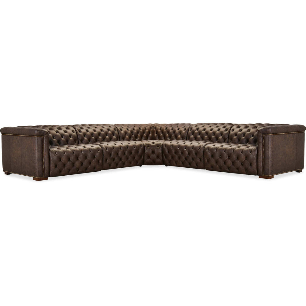 Savion Power Motion Leather Sectional, West Saddlewood-Furniture - Sofas-High Fashion Home