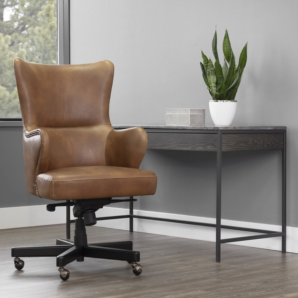 hubert tobacco Metal Basket Oval Black Includes added castors with antique brass covers Hubert Office Chair, Tobacco Tan