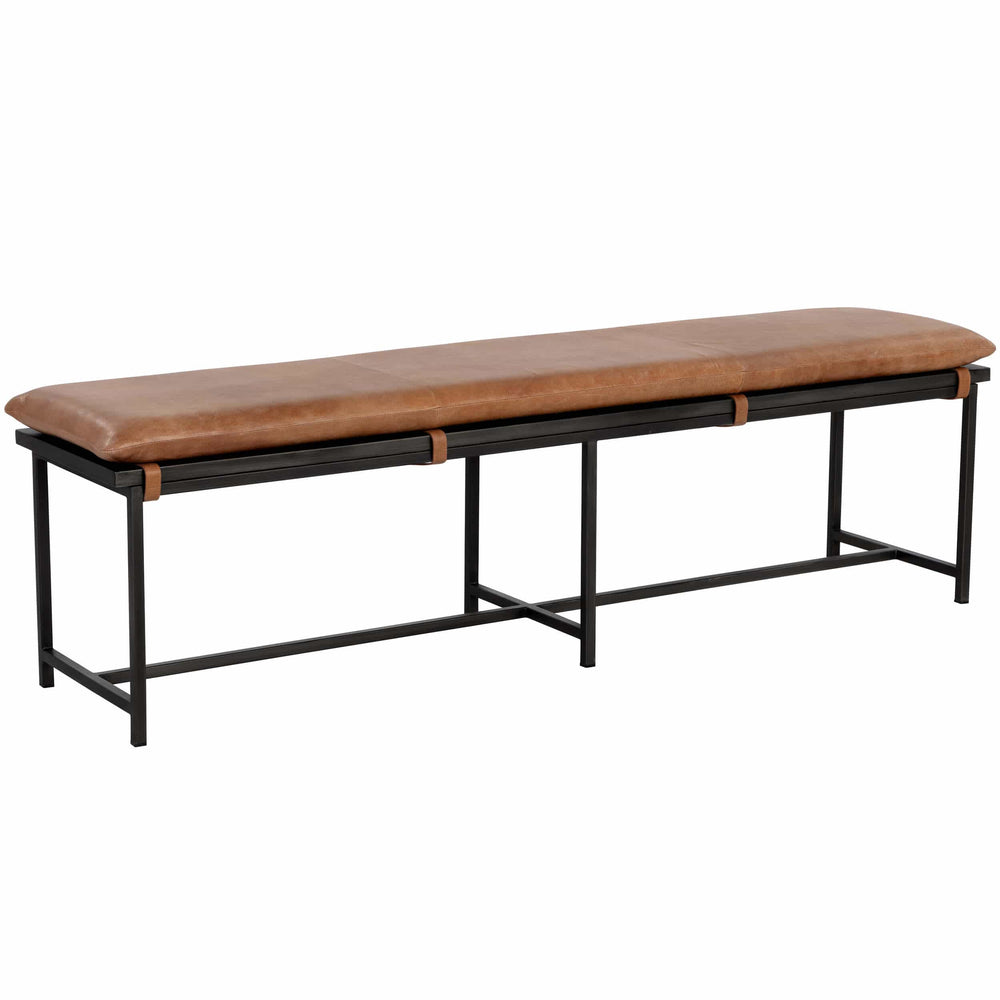 Zancor Leather Bench, Tan-Furniture - Benches-High Fashion Home
