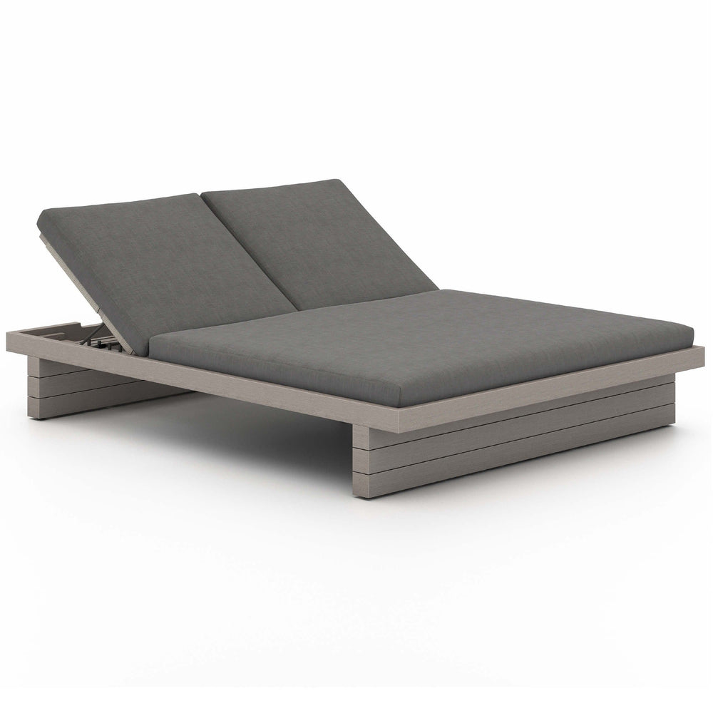 Leroy Outdoor Double Chaise, Charcoal/Weathered Grey-Furniture - Chairs-High Fashion Home