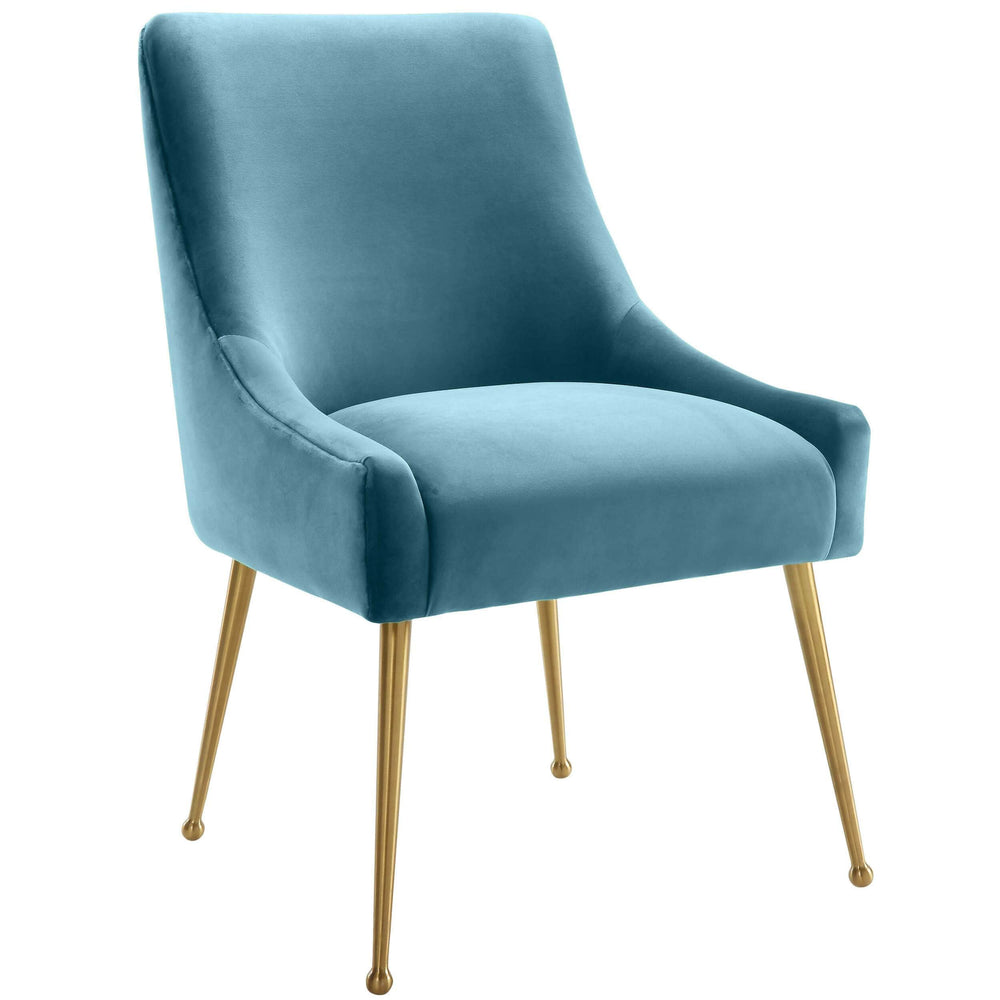 Beatrix Side Chair, Sea Blue Velvet/Brushed Gold Base-Furniture - Dining-High Fashion Home