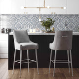 Beatrix Pleated Bar Stool, Light Grey - Furniture - Dining - High Fashion Home