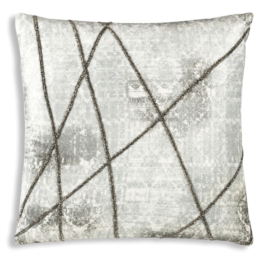 Liam Digital Print Beaded Pillow, Grey/Aqua