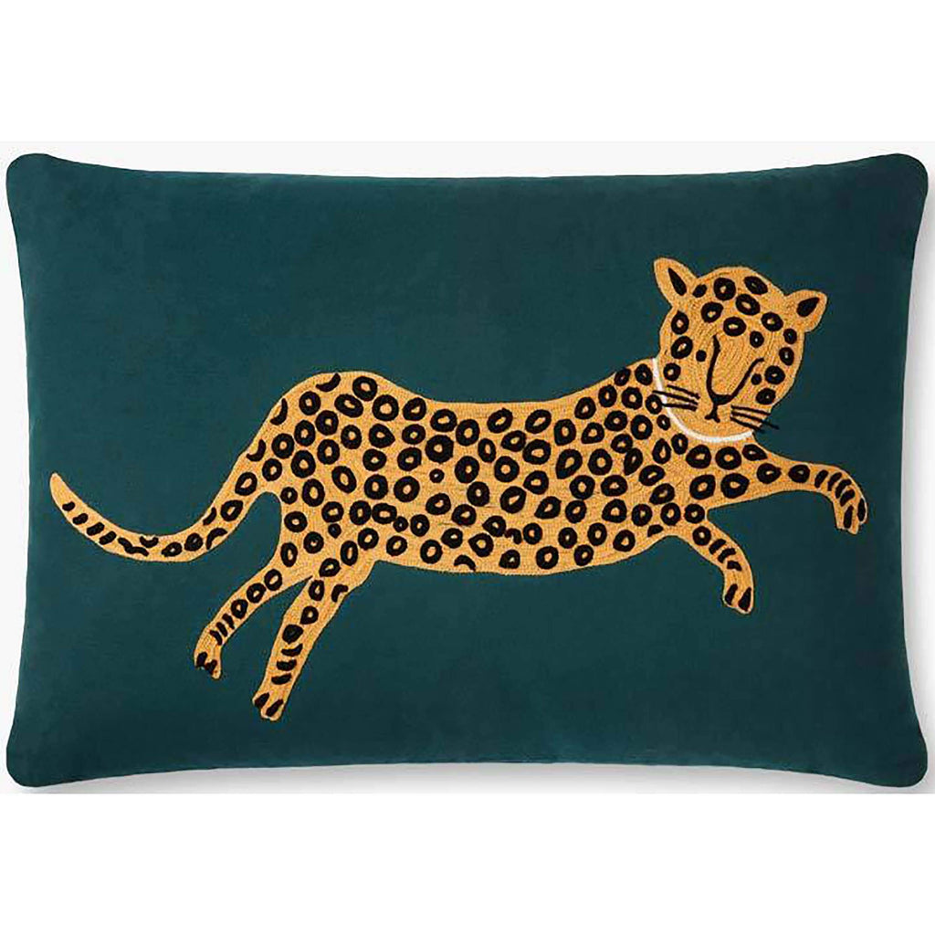 Rifle Paper Co. x Loloi Leopard Pillow, Teal/Gold High Fashion Home