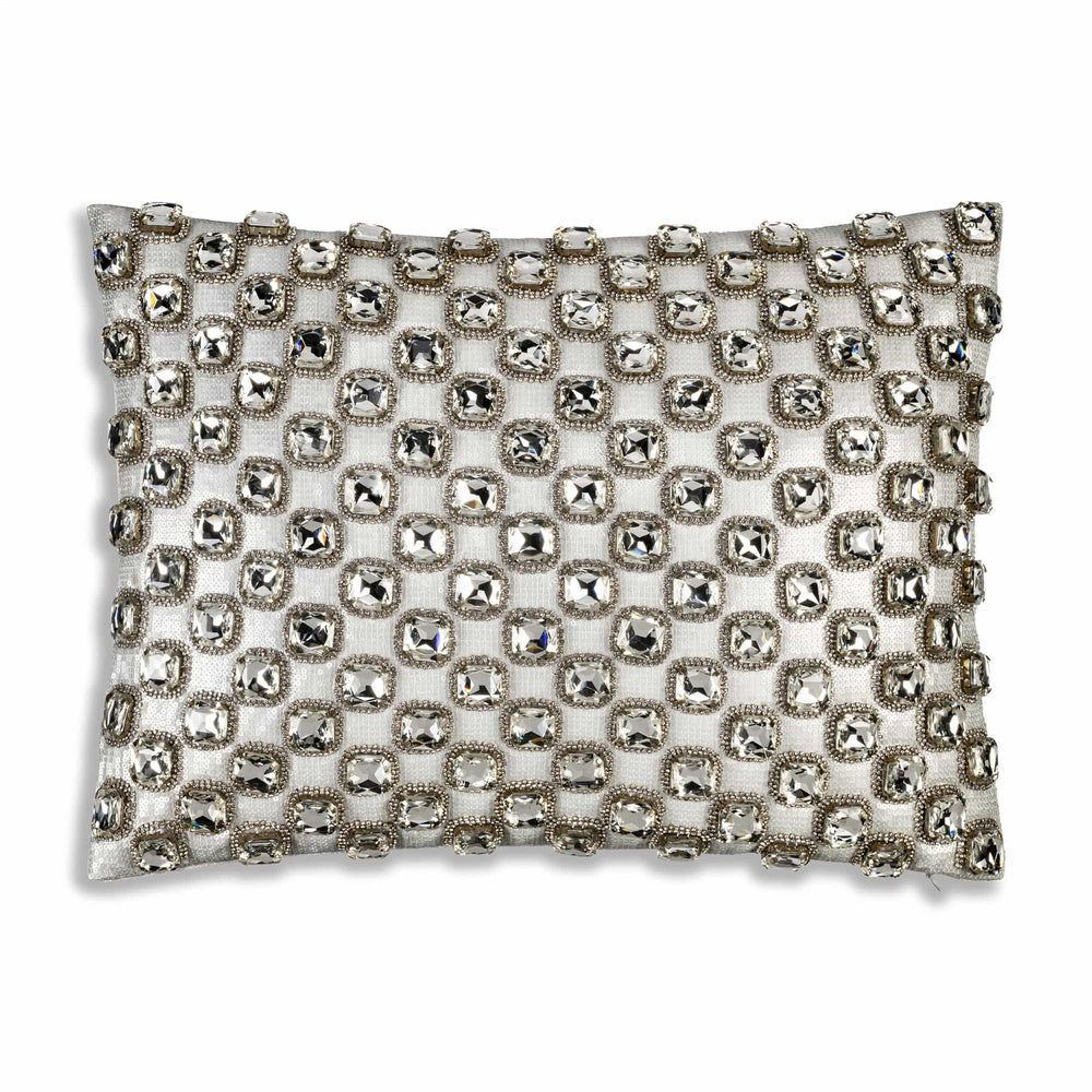 Sophie Bedazzled Crystal Lumbar Pillow, Silver-Accessories-High Fashion Home
