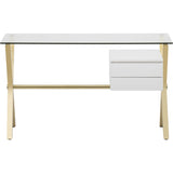 Beverly Small Desk, White/Gold - Furniture - Office - High Fashion Home