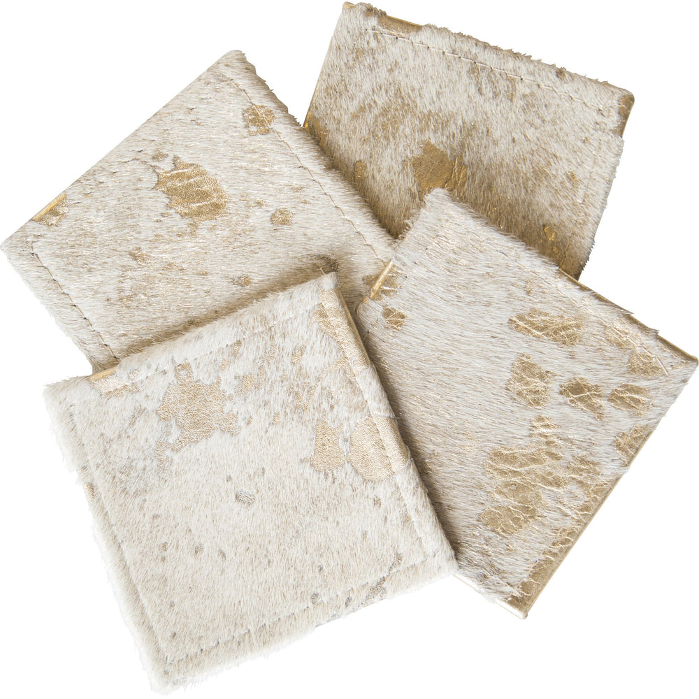 Cowhide Coasters Gold, Set of 4 - Accessories - High Fashion Home