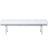 Louve Bench, White/Brushed Stainless Base - Furniture - Chairs - High Fashion Home