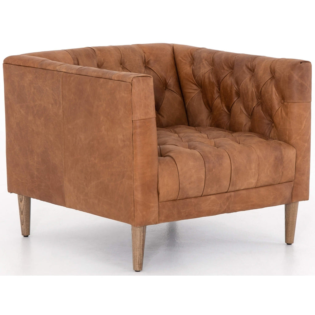 Camel leather mid century chair best sale