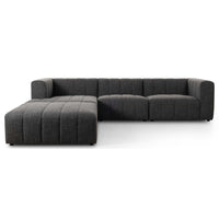 Langham Channeled 3 Piece Left Chaise Sectional w/Ottoman, Saxon Charcoal