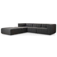 Langham Channeled 3 Piece Left Chaise Sectional w/Ottoman, Saxon Charcoal