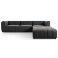 Langham Channeled 3 Piece Right Chaise Sectional w/Ottoman, Saxon Charcoal-Furniture - Sofas-High Fashion Home