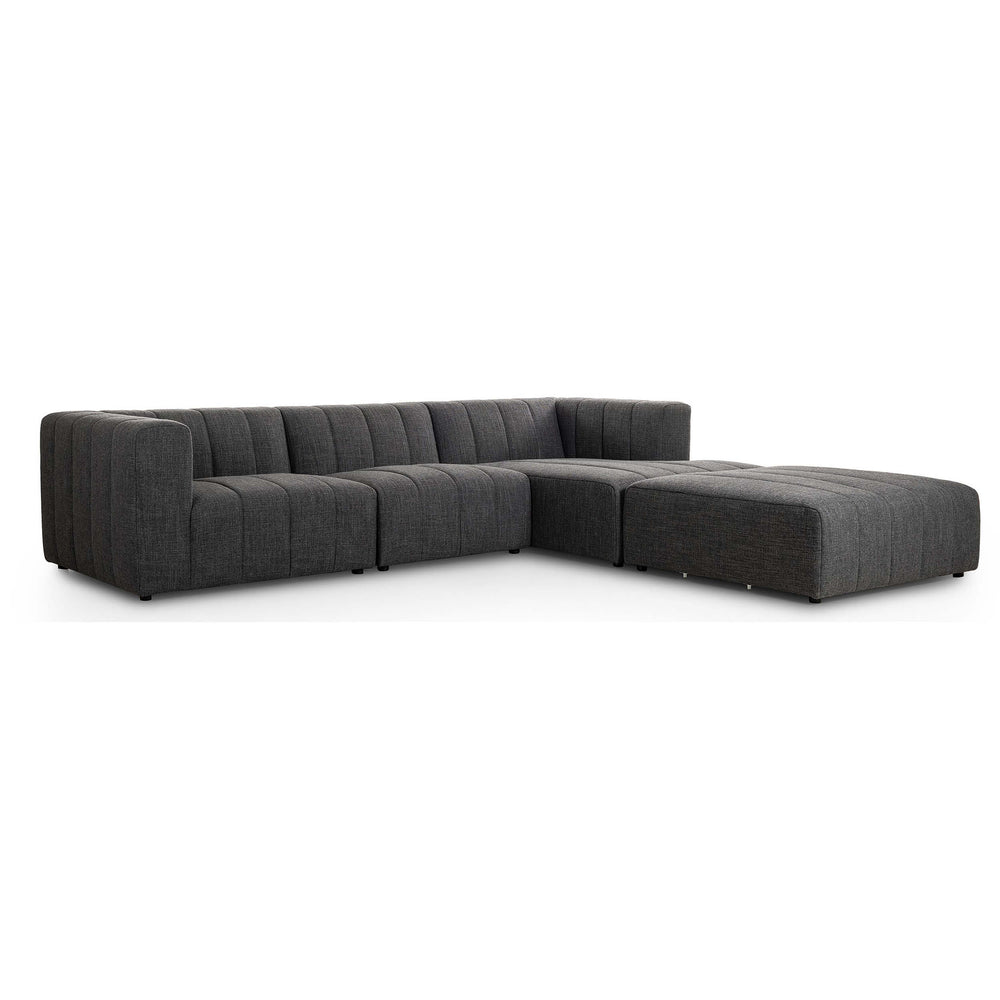 Langham Channeled 3 Piece Right Chaise Sectional w/Ottoman, Saxon Charcoal-Furniture - Sofas-High Fashion Home