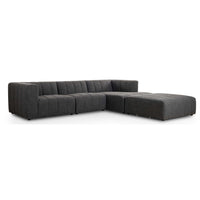 Langham Channeled 3 Piece Right Chaise Sectional w/Ottoman, Saxon Charcoal-Furniture - Sofas-High Fashion Home