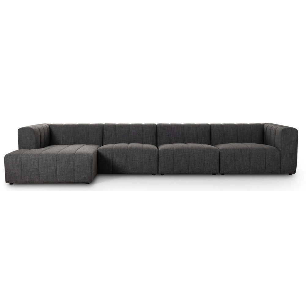 Langham Channeled 4 Piece Left Chaise Sectional, Saxon Charcoal