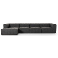 Langham Channeled 4 Piece Left Chaise Sectional, Saxon Charcoal