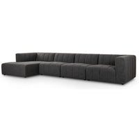 Langham Channeled 4 Piece Left Chaise Sectional, Saxon Charcoal