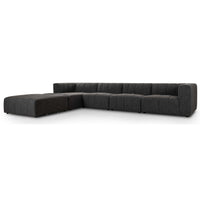 Langham Channeled 4 Piece Left Chaise Sectional w/Ottoman, Saxon Charcoal-Furniture - Sofas-High Fashion Home