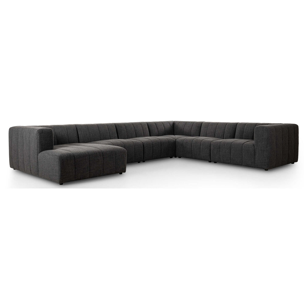 Langham Channeled 6 Piece Sectional w/Left Arm Chaise, Saxon Charcoal