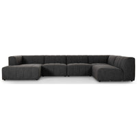 Langham Channeled 5 Piece Sectional w/Left Arm Chaise, Saxon Charcoal-Furniture - Sofas-High Fashion Home