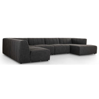 Langham Channeled 5 Piece Sectional w/Left Arm Chaise, Saxon Charcoal-Furniture - Sofas-High Fashion Home