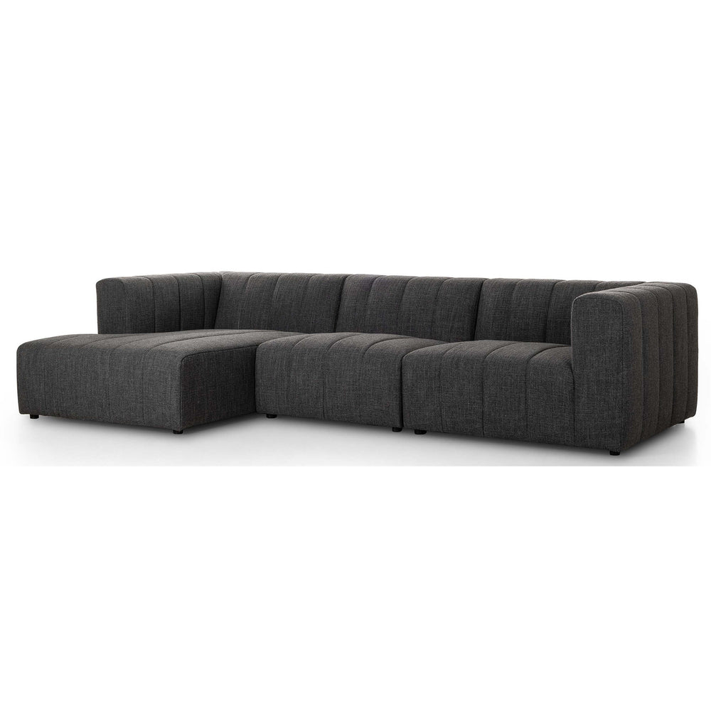 Langham Channeled 3 Piece Left Chaise Sectional, Saxon Charcoal-Furniture - Sofas-High Fashion Home