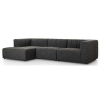 Langham Channeled 3 Piece Left Chaise Sectional, Saxon Charcoal-Furniture - Sofas-High Fashion Home