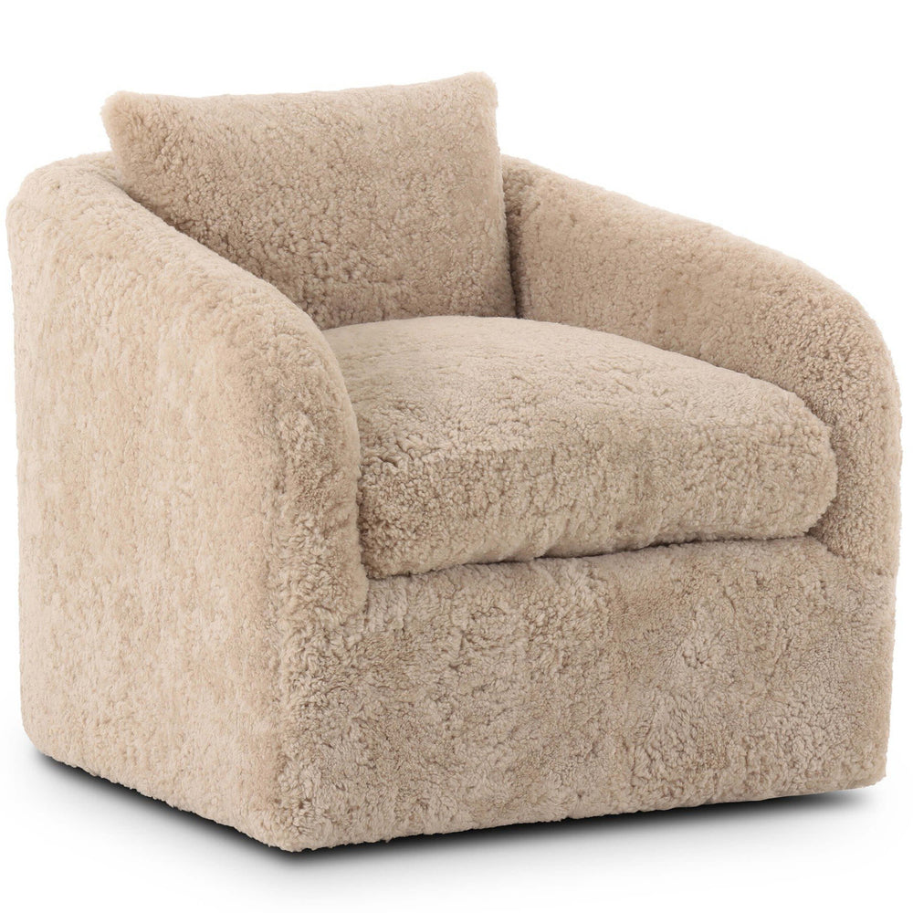 Topanga Swivel Chair, Beige Shearling by Four Hands