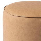 Sinclair Leather Round Ottoman, Maestro Camel by Four Hands