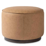 Sinclair Leather Round Ottoman, Maestro Camel by Four Hands