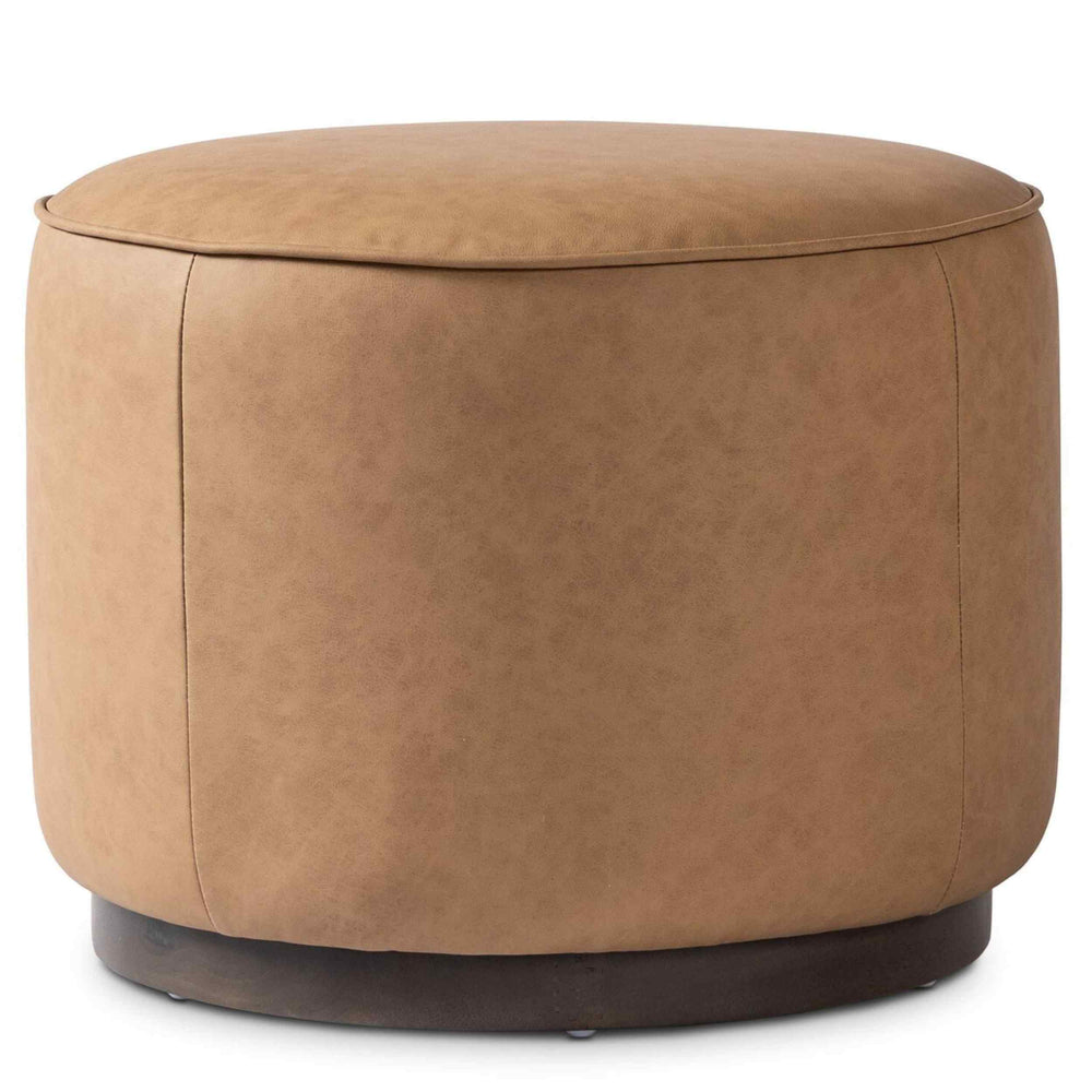 Sinclair Leather Round Ottoman, Maestro Camel by Four Hands