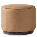 Sinclair Leather Round Ottoman, Maestro Camel by Four Hands