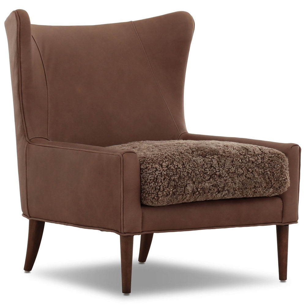 Marlow Leather Wing Chair, Taupe Shearling/Palermo Cigar by Four Hands