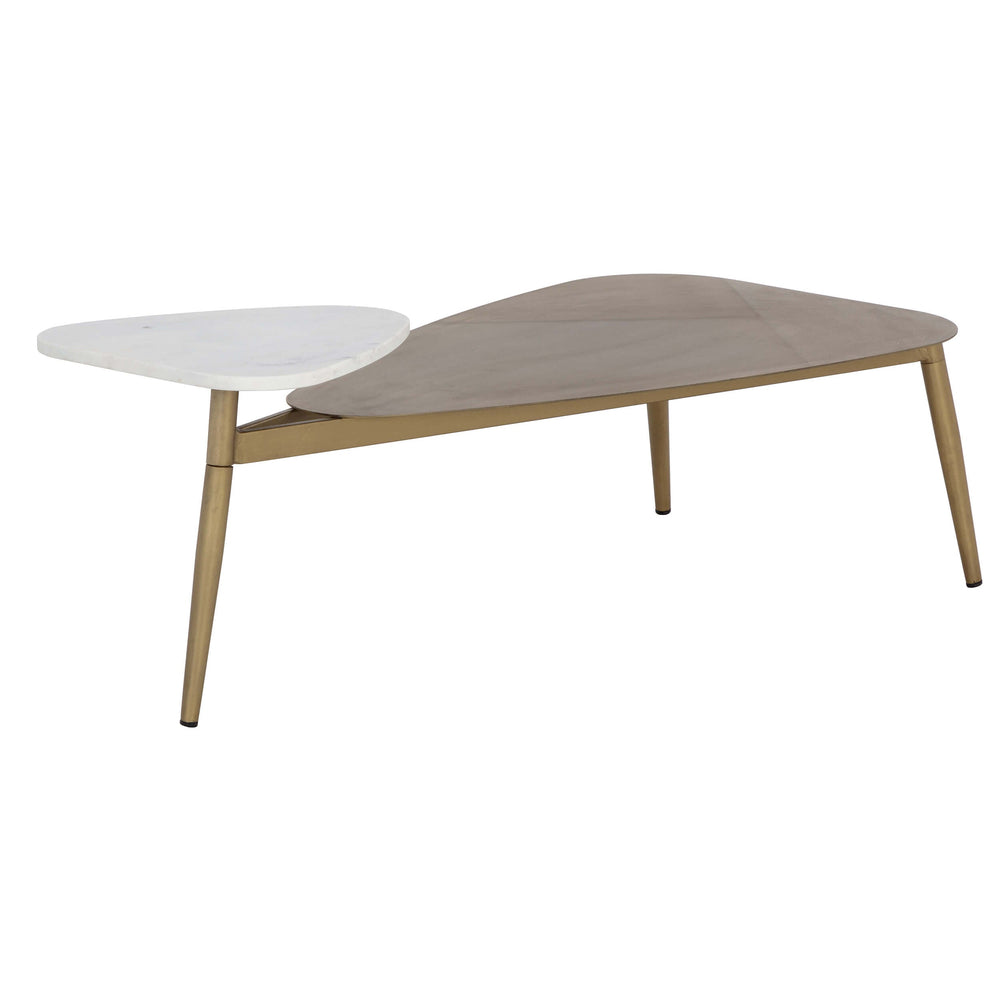 Tuner Triangular Coffee Table, Antique Brass-Furniture - Accent Tables-High Fashion Home